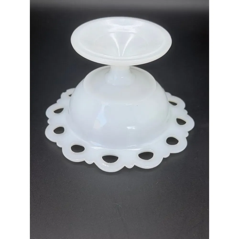 Vintage Anchor Hocking Old Colony Milk Glass Lace Edge Pedestal Compote Dish